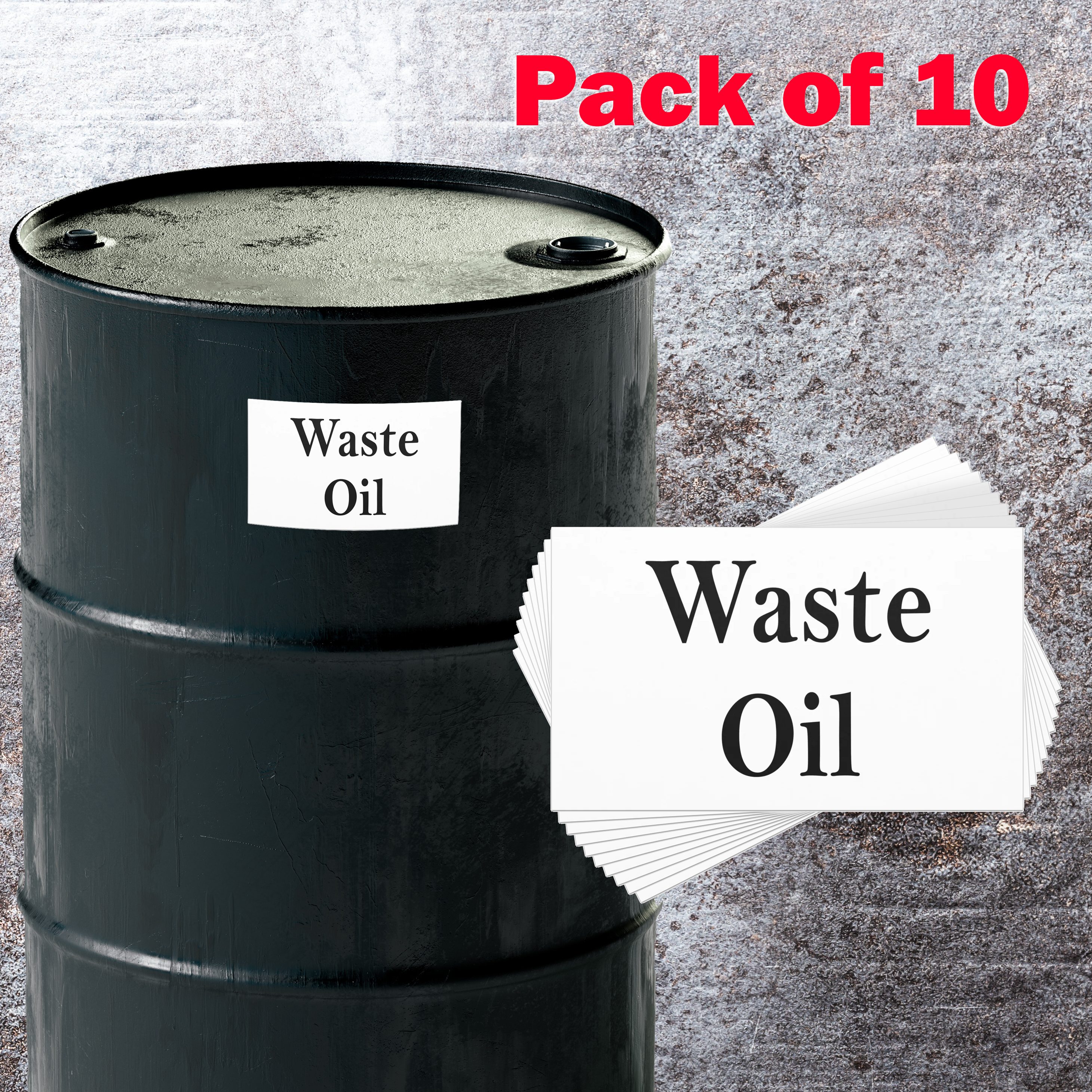 10 PACK, Waste Oil – 55-Gallon Drum Identification Magnet – 4.5" x 7.5" Heavy-Duty Label for Industrial Storage